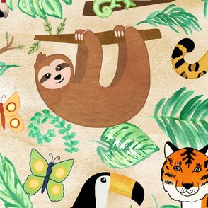 Wild And Wonderful Jungle Friends - Light Beige Background + Large