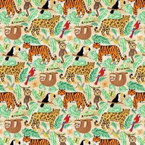 Wild And Wonderful Jungle Friends - Light Beige Background + Tiny