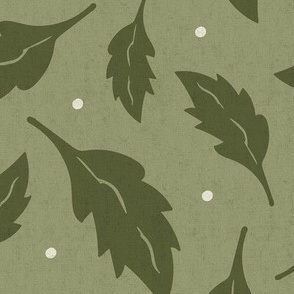 Autumn Leaves Textured Sage Green Large Scale