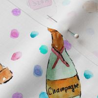 champagne bottles and confetti - watercolor bubbles for celebration - painted wine rose dolce vita a143 - 6