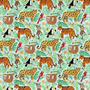 Wild And Wonderful Jungle Friends - Mint Green Background + Tiny Scale