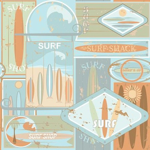 Sun Bleached, Surfboard, Surf Shack Signs / Beach Coastal / Aqua Sage Terracotta / Medium