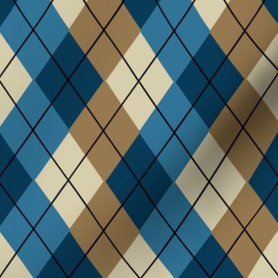 Overlapping Argyle Plaid in Blues and Beige on Cream