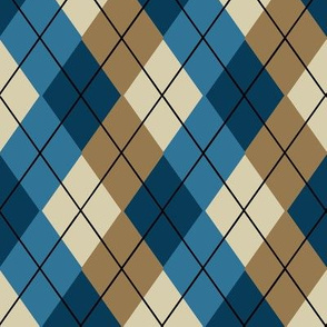 Overlapping Argyle Plaid in Blues and Beige on Cream