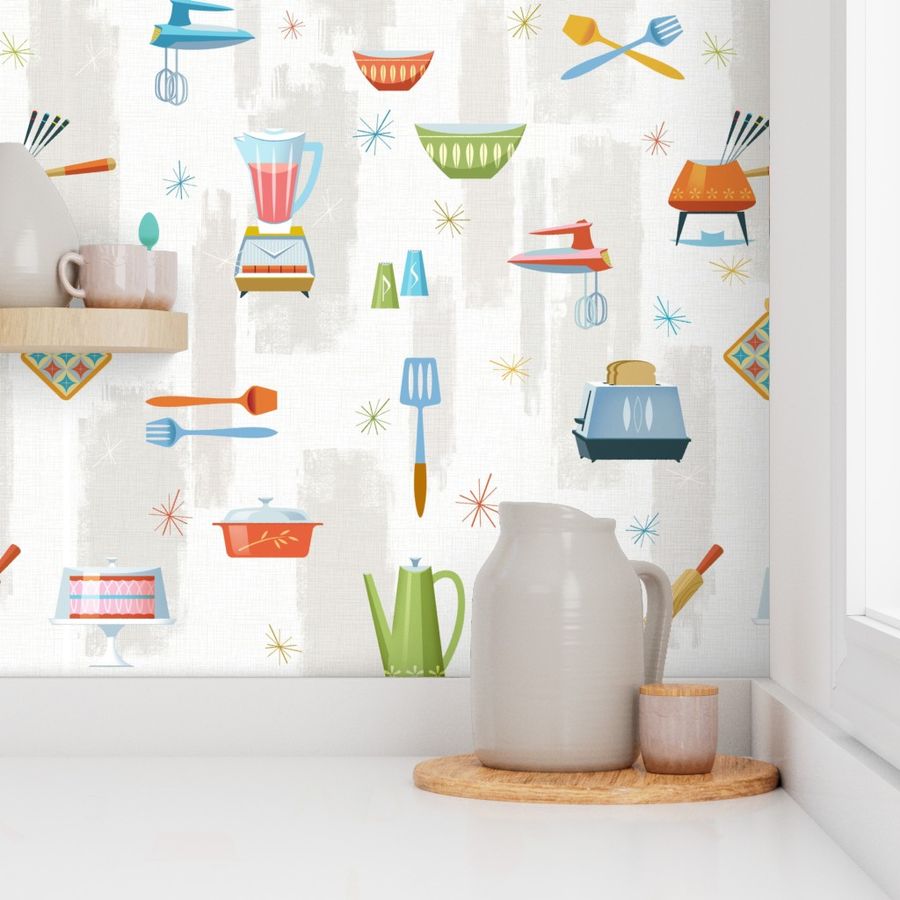 Betty's Kitchen Gray Wallpaper | Spoonflower
