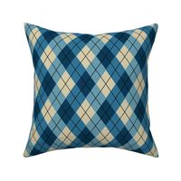 Overlapping Argyle Plaid in Blues on Cream