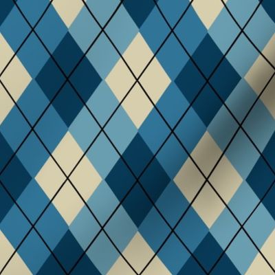 Overlapping Argyle Plaid in Blues on Cream