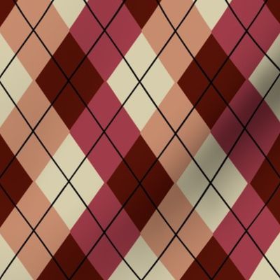 Overlapping Argyle Plaid in Cream Burgundy and Old Rose on Cream