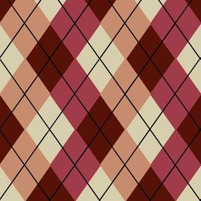 Overlapping Argyle Plaid in Cream Burgundy and Old Rose on Cream