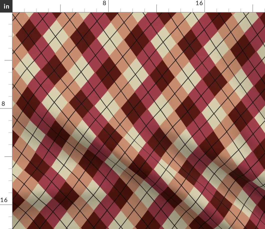 Overlapping Argyle Plaid in Cream Burgundy and Old Rose on Cream