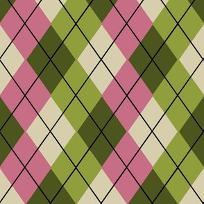 Overlapping Argyle Plaid in Pink Avocado and Lime on Cream