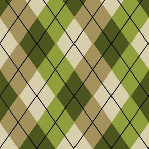 Overlapping Argyle Plaid in Khaki Avocado and Lime on Cream