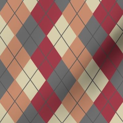Overlapping Argyle Plaid in Gray Peach and Old Rose on Cream