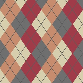 Overlapping Argyle Plaid in Gray Peach and Old Rose on Cream