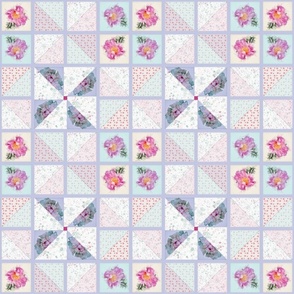 8x8-Inch Repeat of Peony Pinwheel Quilt Block I