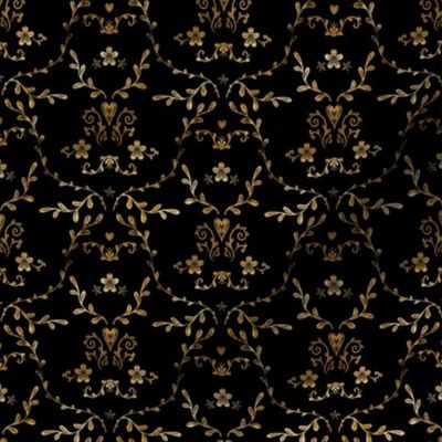 Faux Gold Damask on Black