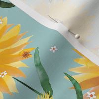 Sunflowers watercolor Soft blue Medium