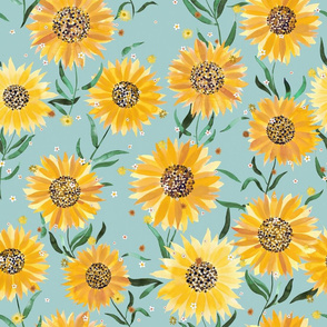 Sunflowers watercolor Soft blue Medium