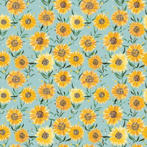 Sunflowers watercolor Soft blue Small