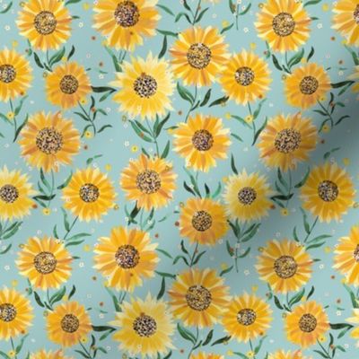 Sunflowers watercolor Soft blue Micro