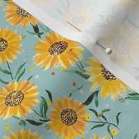Sunflowers watercolor Soft blue Micro