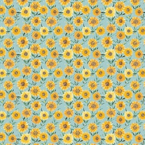 Sunflowers watercolor Soft blue Micro