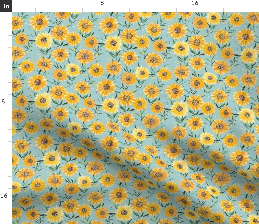 Sunflowers watercolor Soft blue Micro