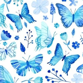 Blue Butterflies and Flowers