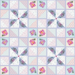 4x4-Inch Repeat of Peony Pinwheel Quilt Block I