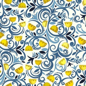 boho floral mustard blue
