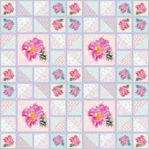 8x8-Inch Repeat of Peony Faux Quilt Top III