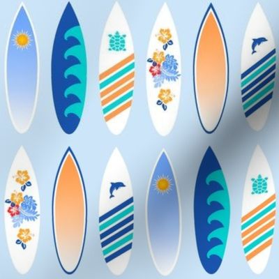 Happy surfboards in blue and orange