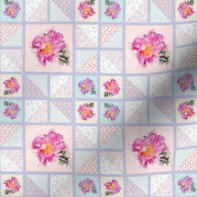 4x4-Inch Repeat of Peony Faux Quilt Top III