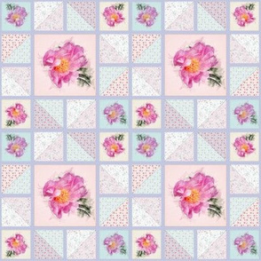 4x4-Inch Repeat of Peony Faux Quilt Top III