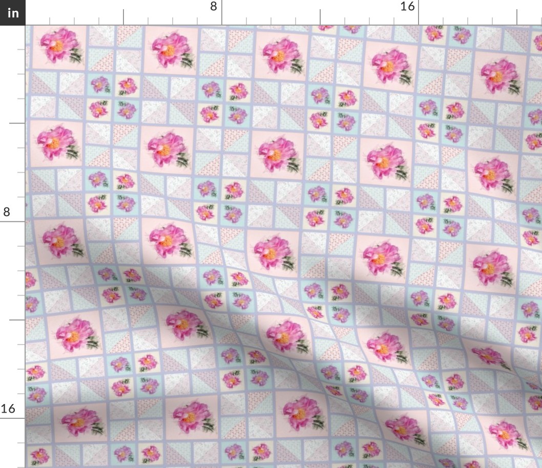 4x4-Inch Repeat of Peony Faux Quilt Top III