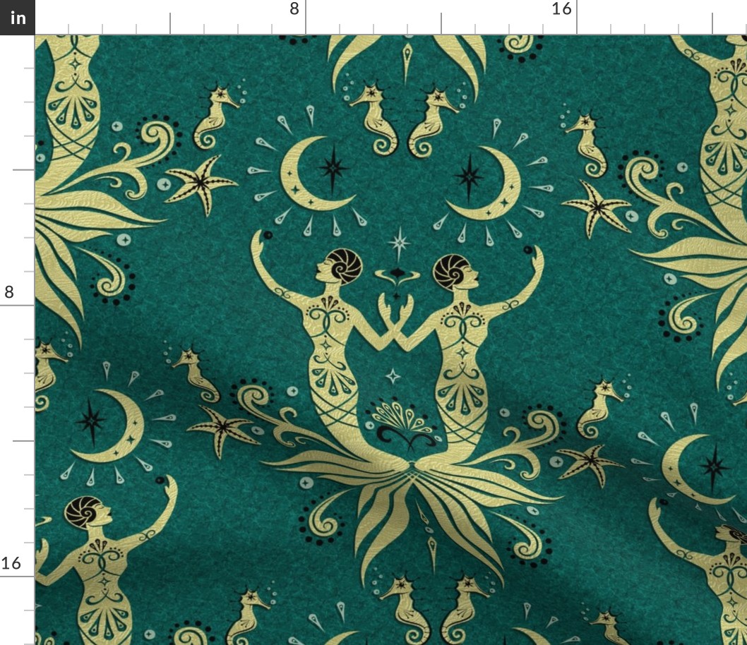 Art Deco Mermaids and Moonlight Fabric | Spoonflower