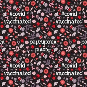 Covid Vaccinated Scandi flowers Black Red Extra small scale Non directional
