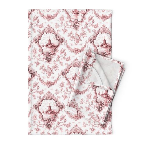 Engraved Floral Toile w/Windmill & Boats-Pink