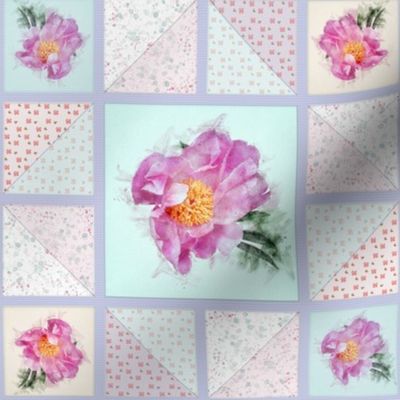 8x8-Inch Repeat of Peony Faux Quilt Top V