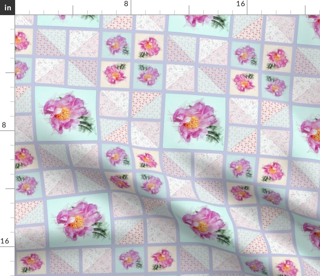 8x8-Inch Repeat of Peony Faux Quilt Top V