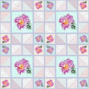 4x4-Inch Repeat of Peony Faux Quilt Top V