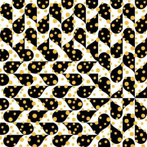 Black White Teardrop Yellow Dots 24 x24