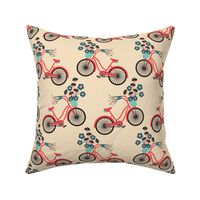My Bike Mid-Century Modern Retro Vintage Bicycle with Flowers in Red Black Turquoise Blue on Cream - SMALL-Scale - UnBlink Studio by Jackie Tahara