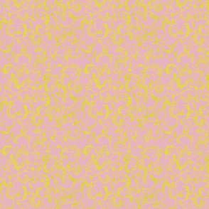 rococo florals pink and yellow