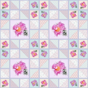 8x8-Inch Repeat of Peony Faux Quilt Top IV