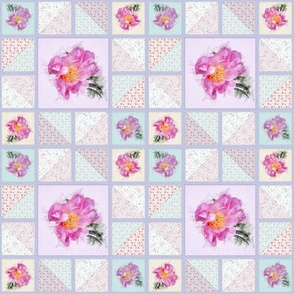 4x4-Inch Repeat of Peony Faux Quilt Top IV