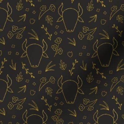 Floral CNY Ox - Black and Gold, Small