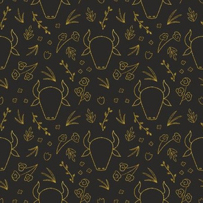 Floral CNY Ox - Black and Gold, Small
