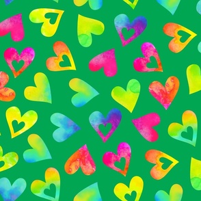 heart toss rainbow watercolor in green