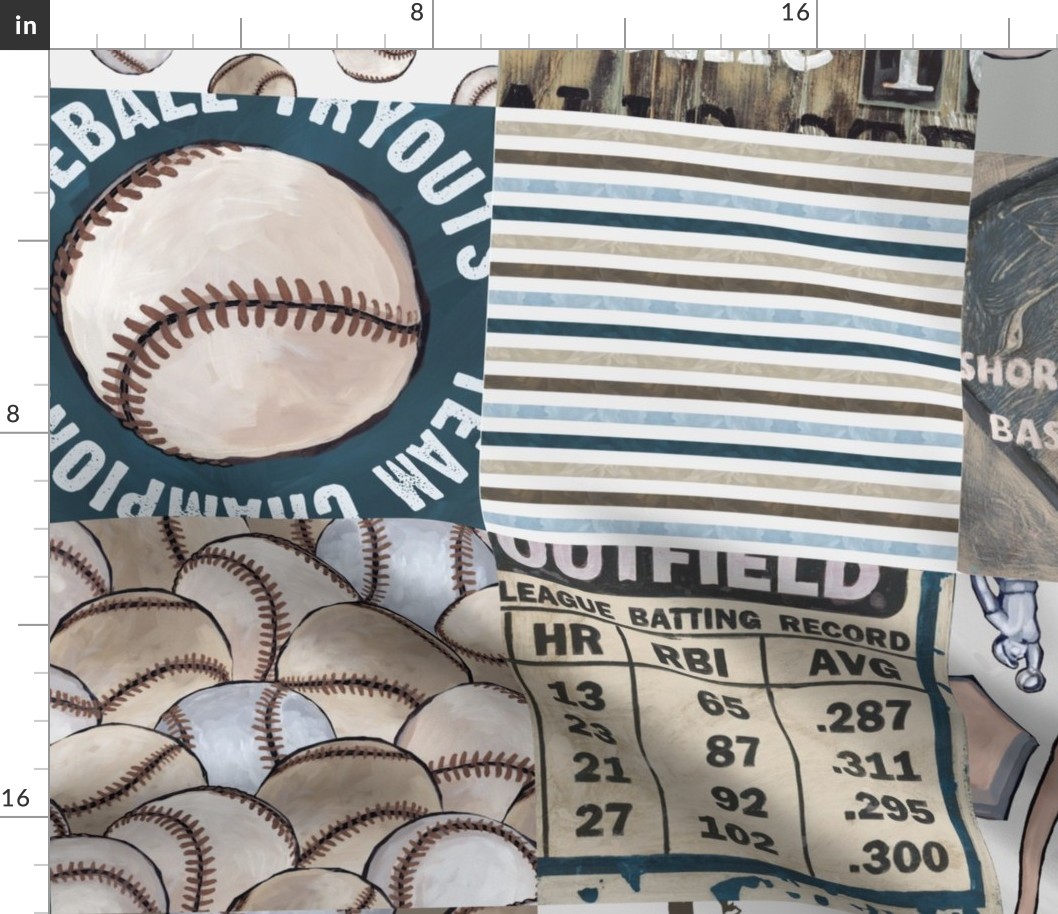 Baseball Back Then Patchwork Wholecloth